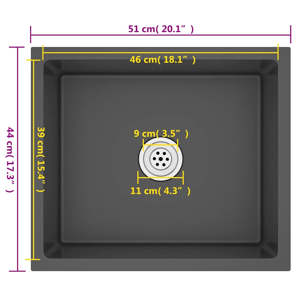 Handmade Kitchen Sink Black Stainless Steel