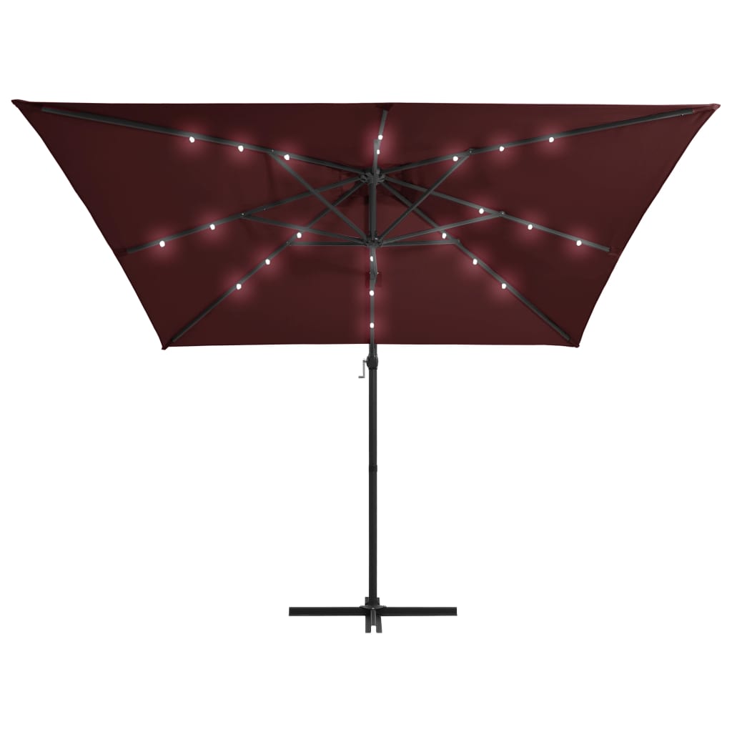 Cantilever Garden Parasol with LED lights Bordeaux Red 250x250 cm