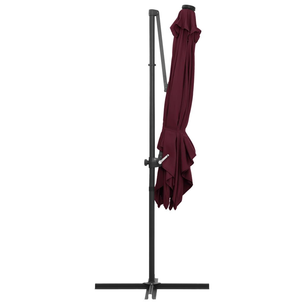 Cantilever Garden Parasol with LED lights Bordeaux Red 250x250 cm