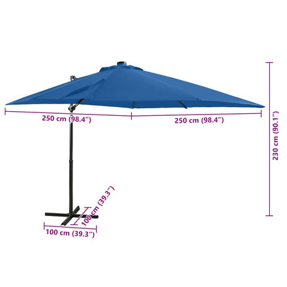 Cantilever Garden Parasol with Pole and LED Azure Blue 250 cm