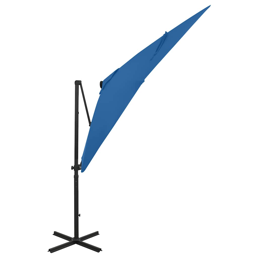 Cantilever Garden Parasol with Pole and LED Azure Blue 250 cm