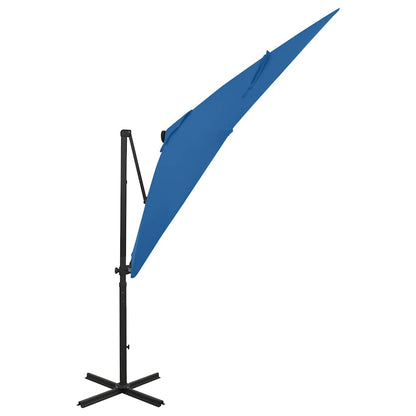 Cantilever Garden Parasol with Pole and LED Azure Blue 250 cm