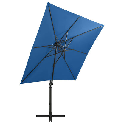 Cantilever Garden Parasol with Pole and LED Azure Blue 250 cm