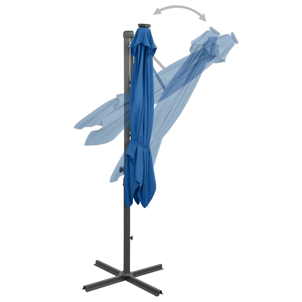 Cantilever Garden Parasol with Pole and LED Azure Blue 250 cm