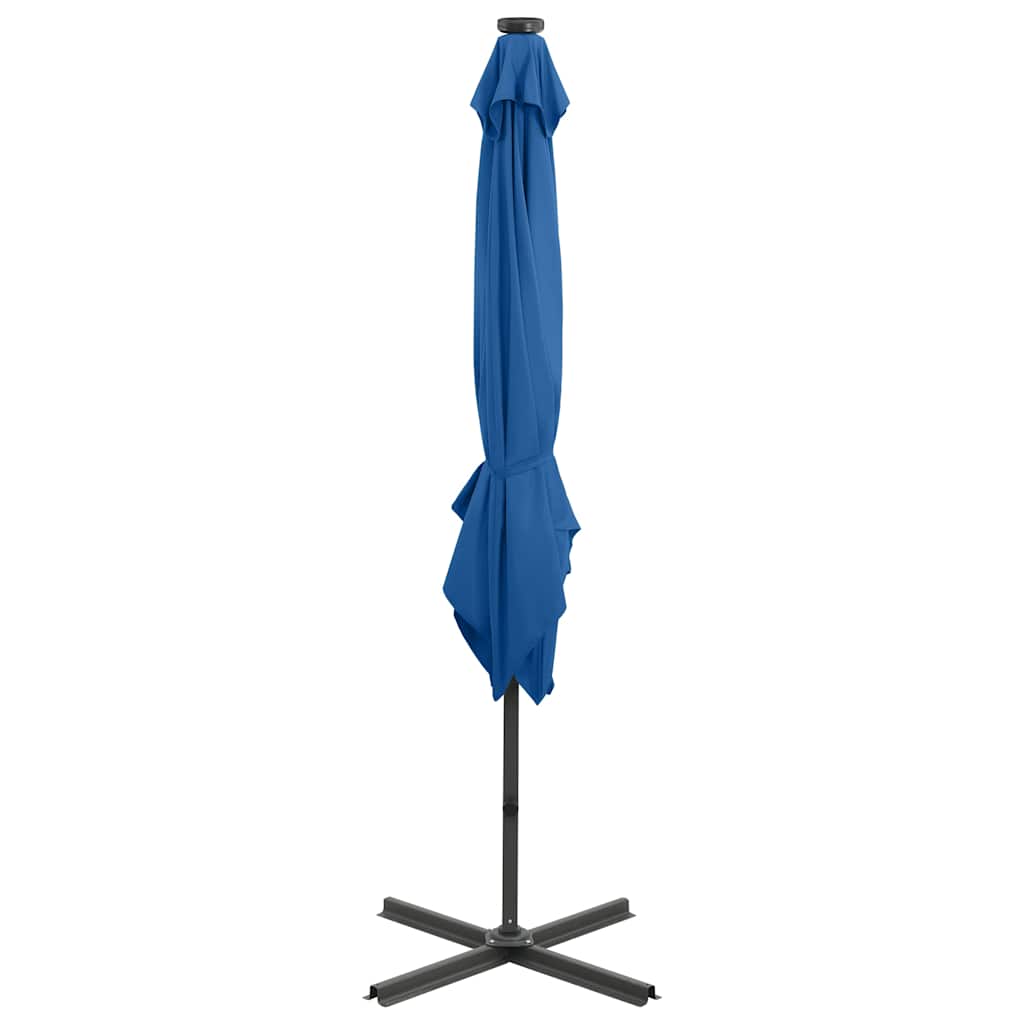 Cantilever Garden Parasol with Pole and LED Azure Blue 250 cm
