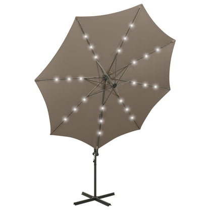 Cantilever Garden Parasol with Pole and LED Lights Taupe 300 cm