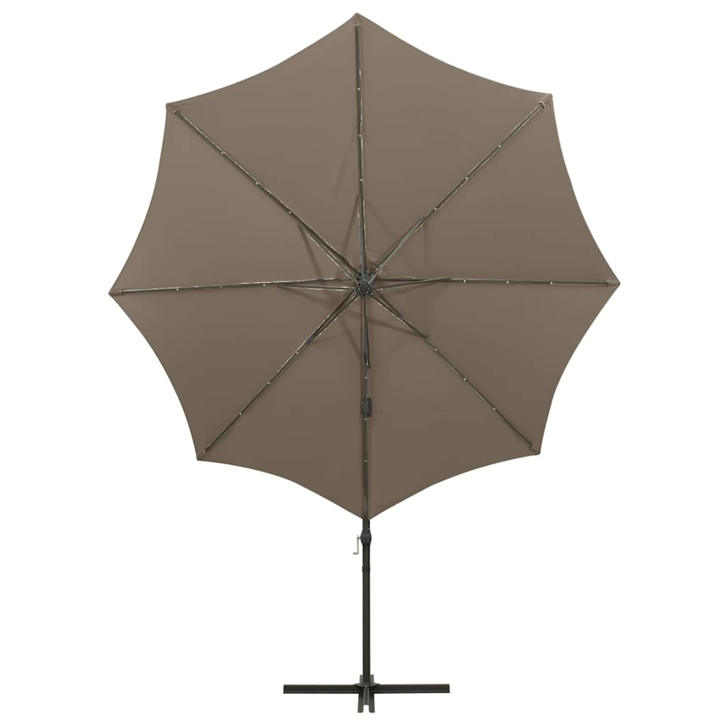 Cantilever Garden Parasol with Pole and LED Lights Taupe 300 cm