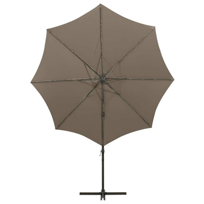 Cantilever Garden Parasol with Pole and LED Lights Taupe 300 cm