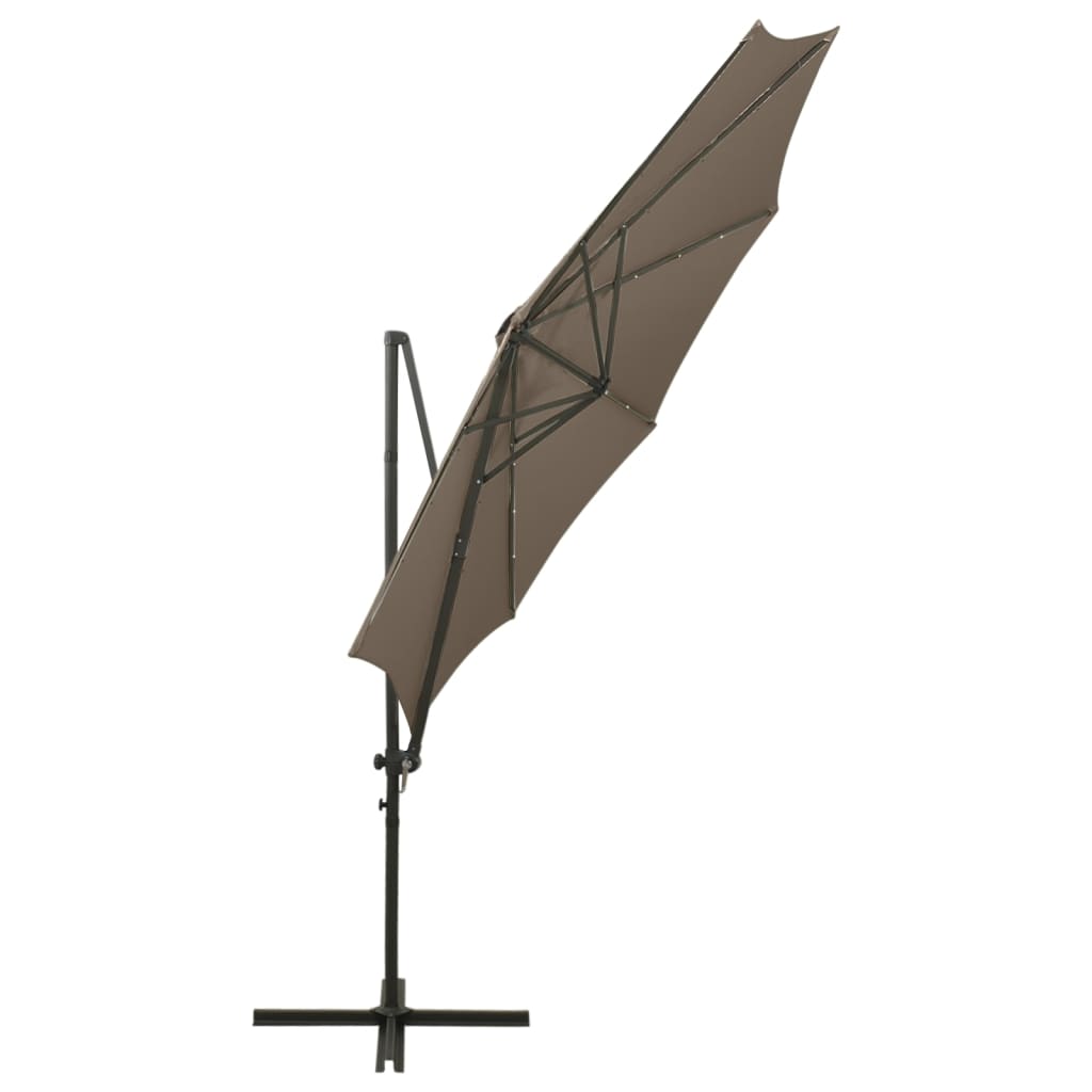 Cantilever Garden Parasol with Pole and LED Lights Taupe 300 cm