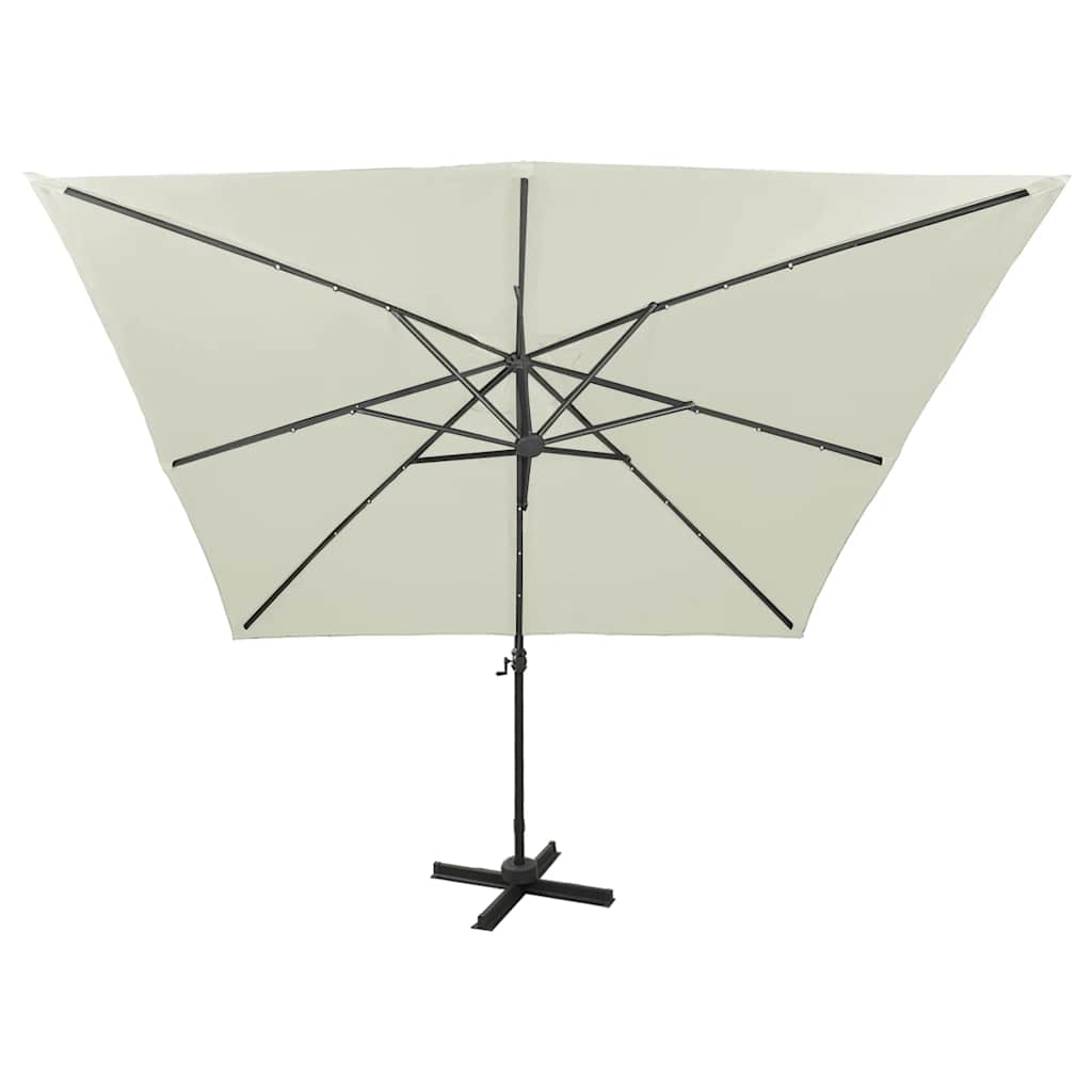Cantilever Garden Parasol with Pole and LED Lights Sand 300 cm