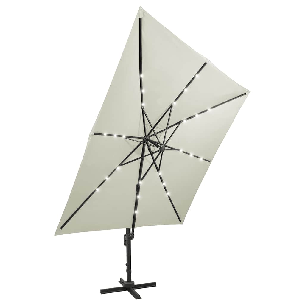 Cantilever Garden Parasol with Pole and LED Lights Sand 300 cm