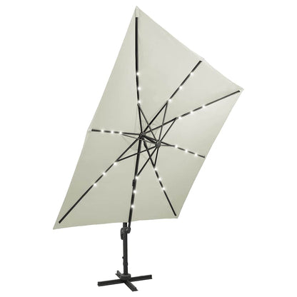 Cantilever Garden Parasol with Pole and LED Lights Sand 300 cm
