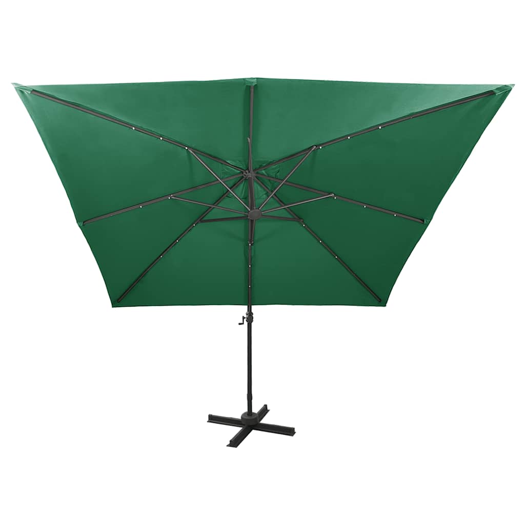 Cantilever Garden Parasol with Pole and LED Lights Green 300 cm