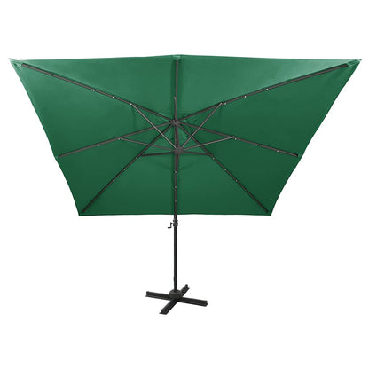Cantilever Garden Parasol with Pole and LED Lights Green 300 cm
