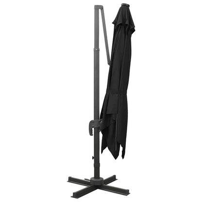 Cantilever Garden Parasol with Pole and LED Lights Black 300 cm