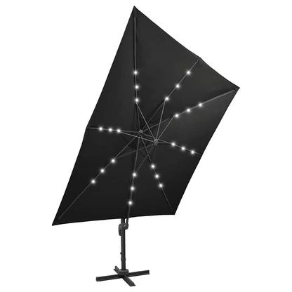 Cantilever Garden Parasol with Pole and LED Lights Black 300 cm