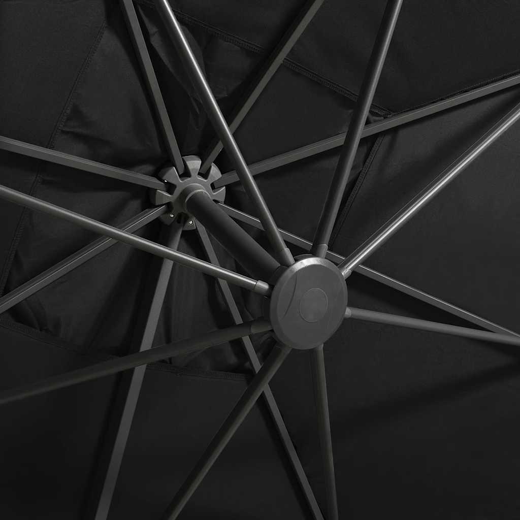 Cantilever Garden Parasol with Pole and LED Lights Black 300 cm