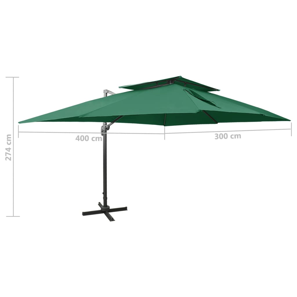 Cantilever Garden Parasol with Double Top Green 400x300 cm