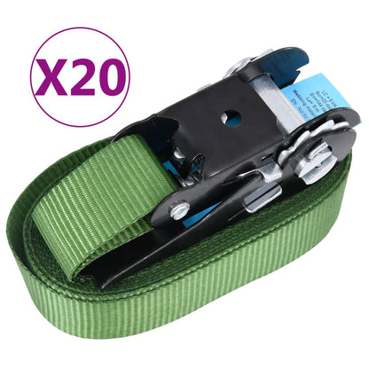 Ratchet Tie Down Straps 20 pcs 800 daN 6 m Green