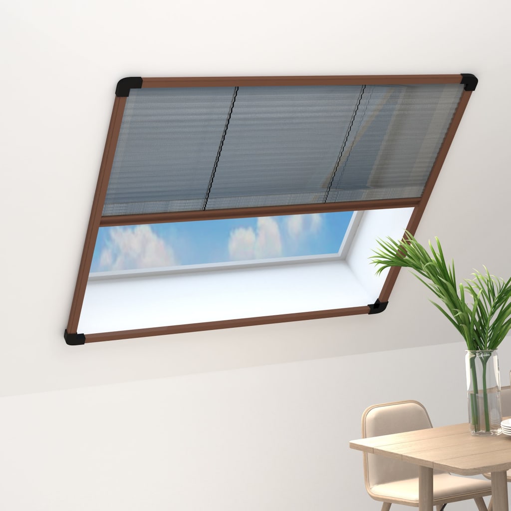 Plisse Insect Screen for Windows Aluminium Brown 120x120 cm