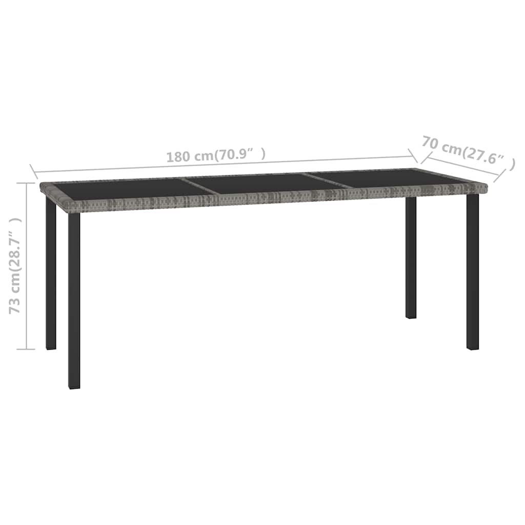 315119 vidaXL Garden Dining Table Grey 180x70x73 cm Poly Rattan