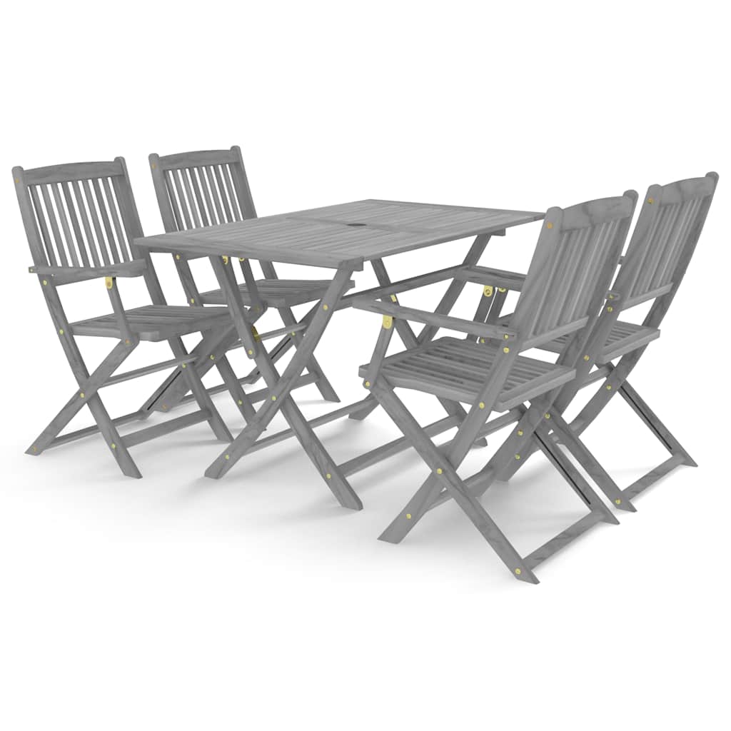 3057868 vidaXL 5 Piece Garden Dining Set Solid Acacia Wood Grey (46331+46334)