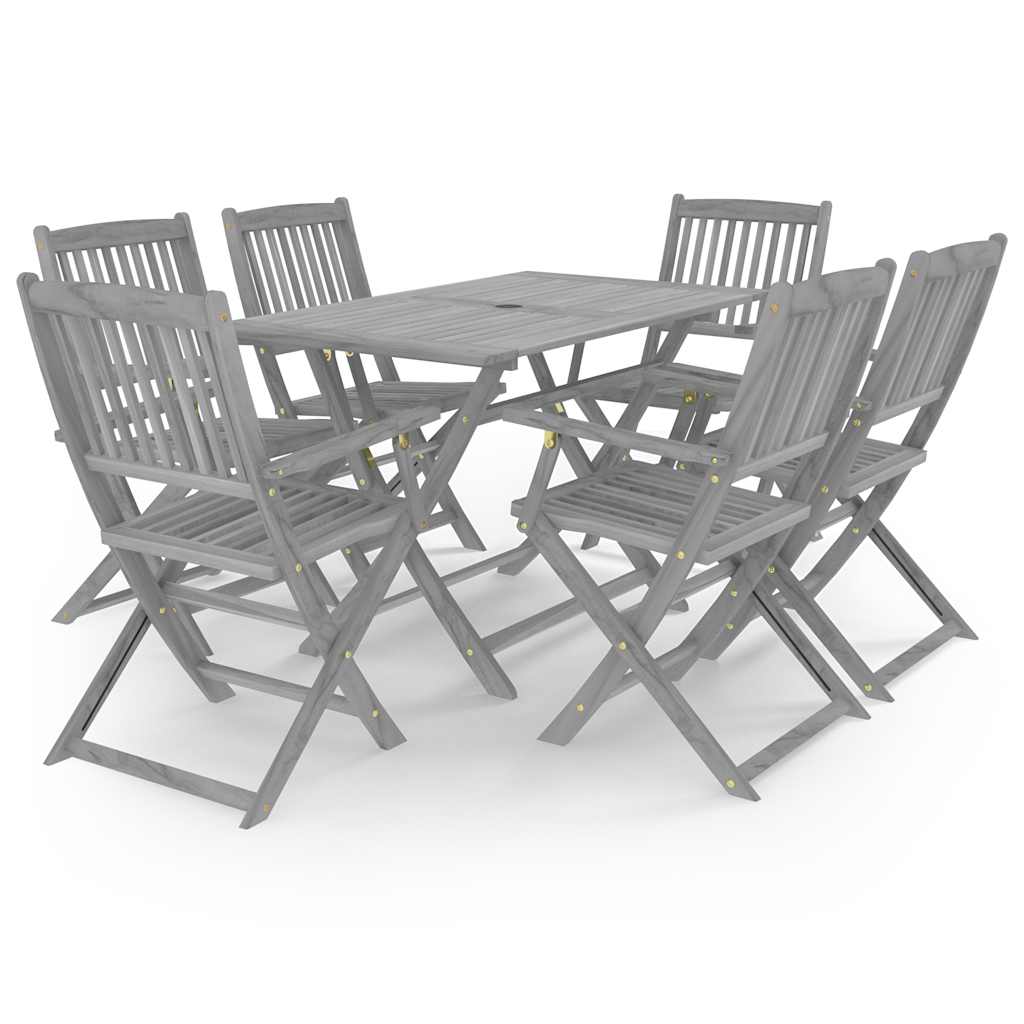 3057869 vidaXL 7 Piece Garden Dining Set Solid Acacia Wood Grey (46331+46333+46334)