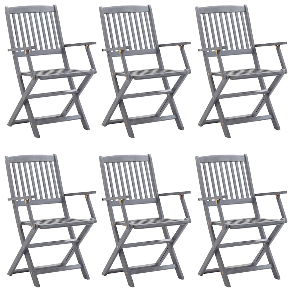 3057869 vidaXL 7 Piece Garden Dining Set Solid Acacia Wood Grey (46331+46333+46334)