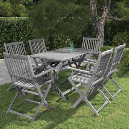 3057869 vidaXL 7 Piece Garden Dining Set Solid Acacia Wood Grey (46331+46333+46334)