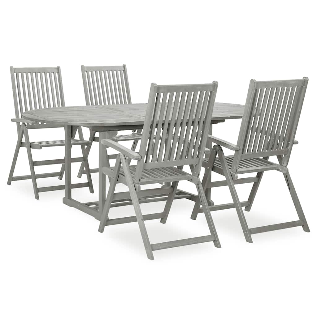 5 Piece Garden Dining Set (150-200)x100cm Solid Acacia Wood Grey