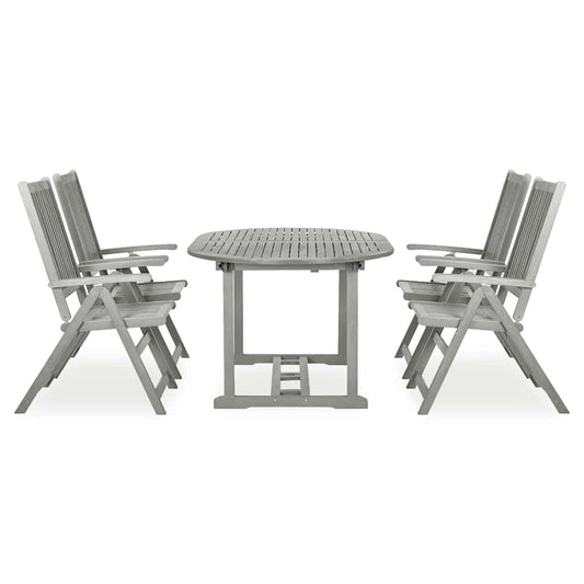 5 Piece Garden Dining Set (150-200)x100cm Solid Acacia Wood Grey