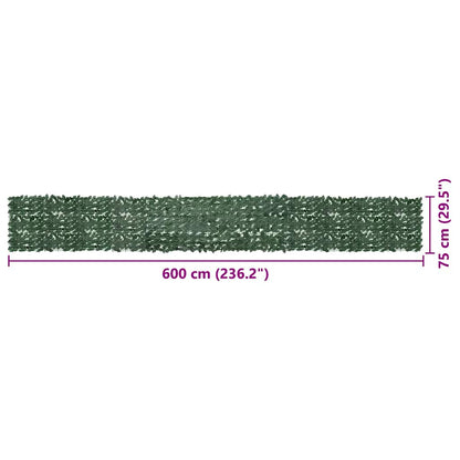 Balcony Screen with Dark Green Leaves 600x75 cm