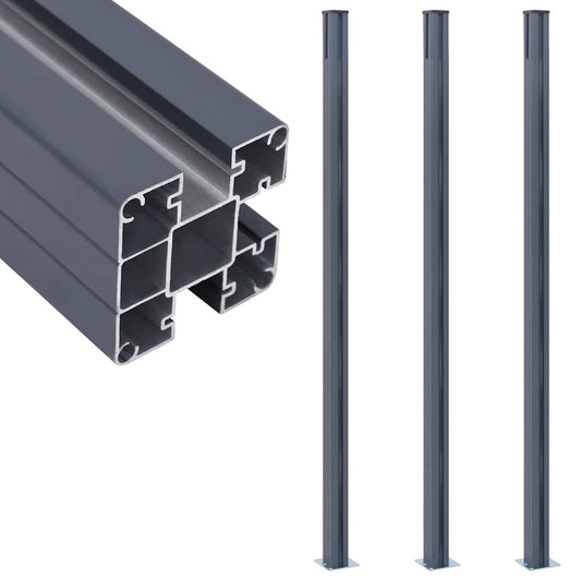 148987 vidaXL Fence Posts 3 pcs Dark Grey 185 cm Aluminium