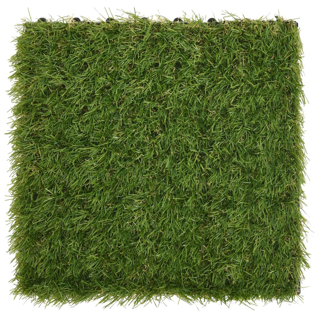 Close-up view of Artificial Grass Tiles 11 pcs Green 30x30 cm showcasing the dense texture.