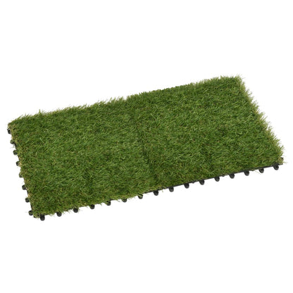 Close up of Artificial Grass Tiles 22 pcs Green 30x30 cm highlighting the dense texture for a natural grass look.