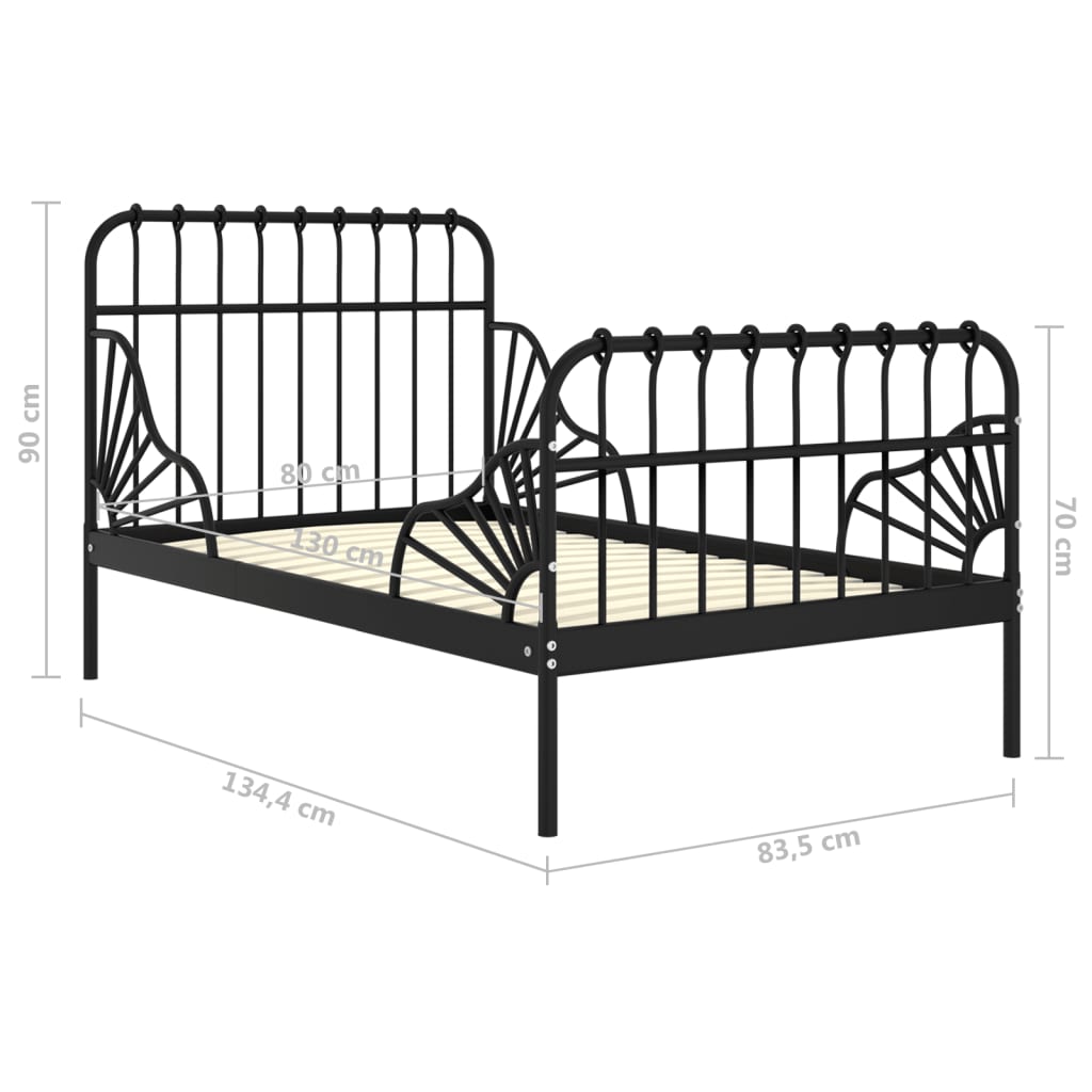 Extendable Bed Frame | Black | Powder-coated metal | Single | Extendable