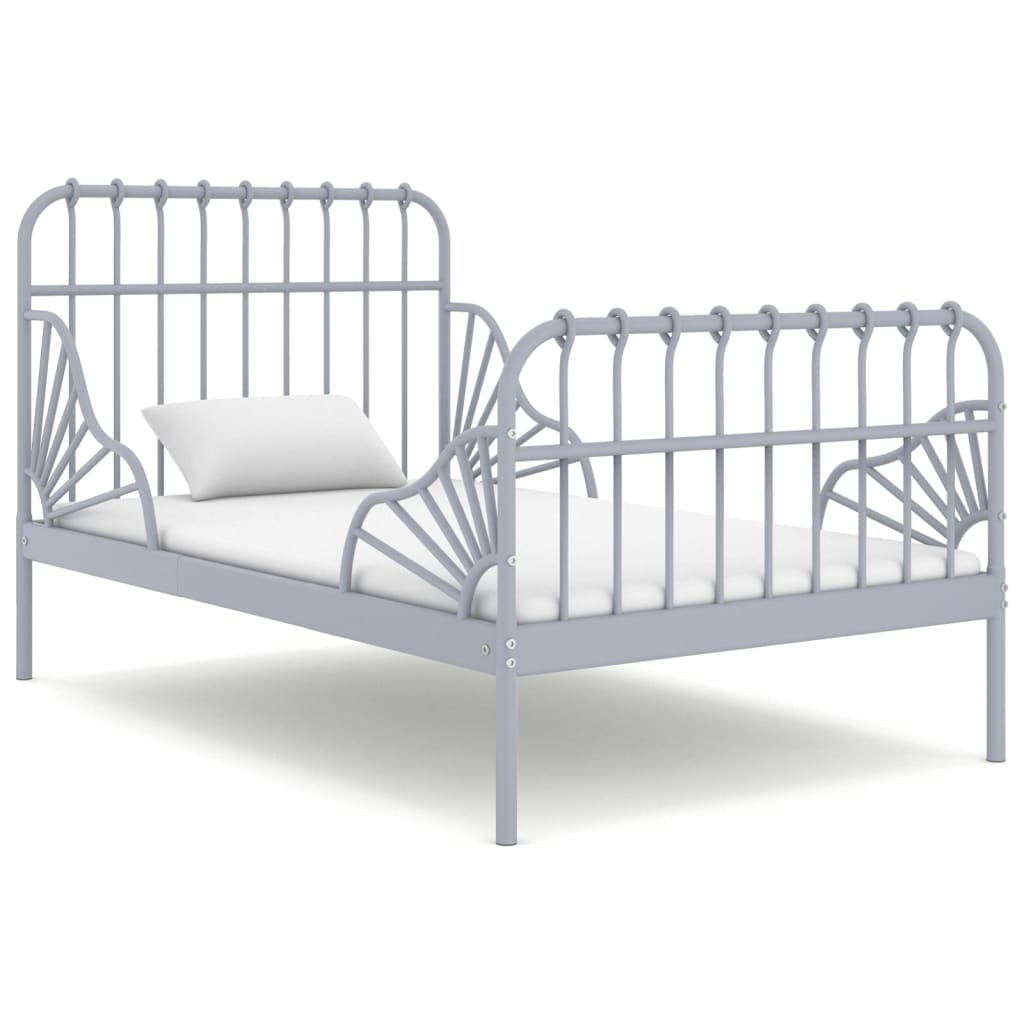 Extendable Bed Frame without Mattress Grey Metal 80x130/200 cm