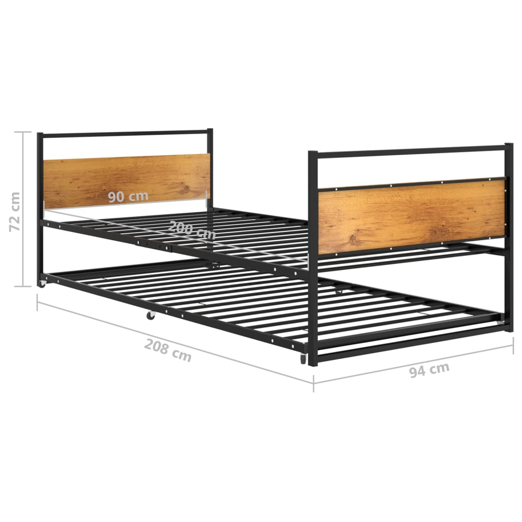 Pull-out Bed Frame without Mattress Black Metal 90x200 cm