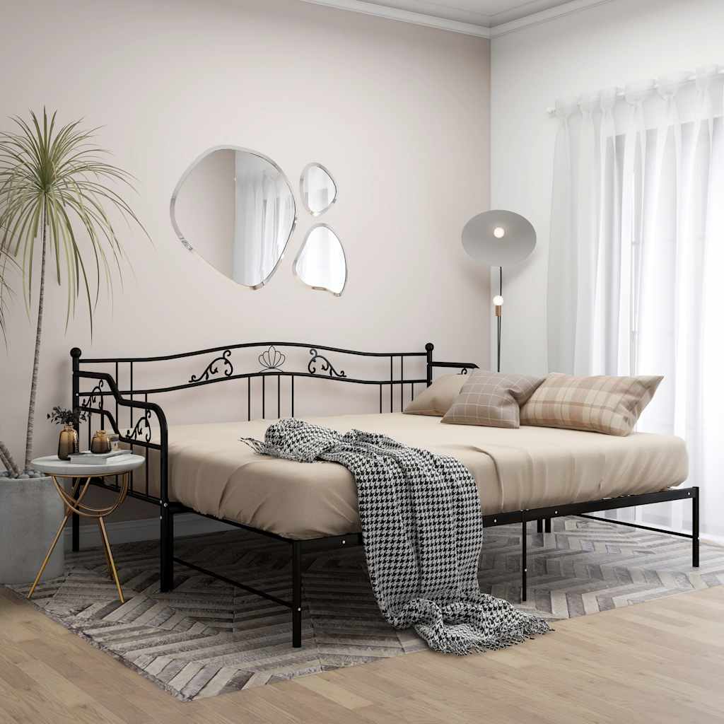 Pull-out Sofa Bed Frame without Mattress Black Metal 90x200 cm