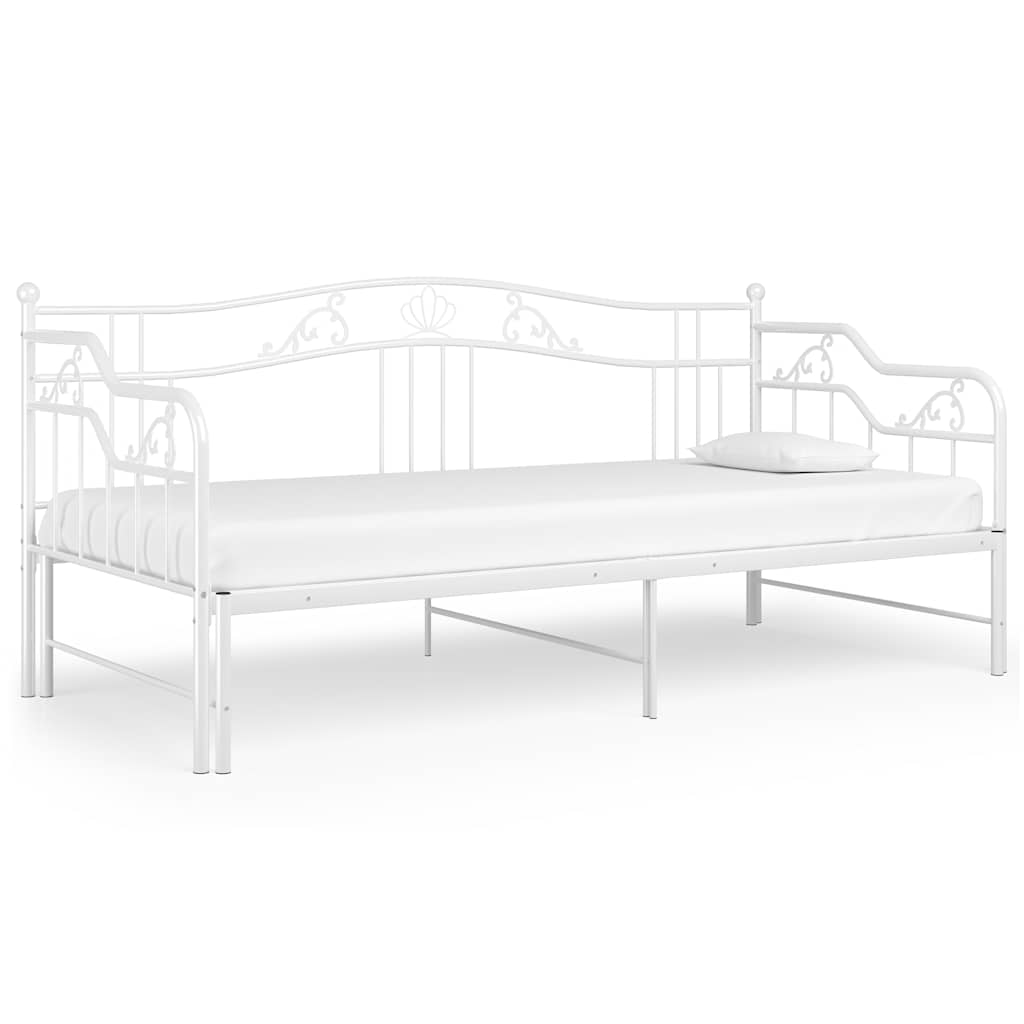 Pull-out Sofa Bed Frame without Mattress White Metal 90x200 cm