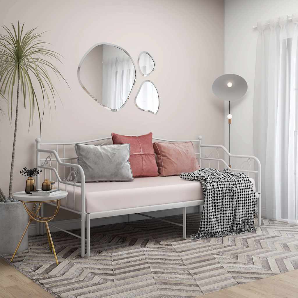 Pull-out Sofa Bed Frame without Mattress White Metal 90x200 cm