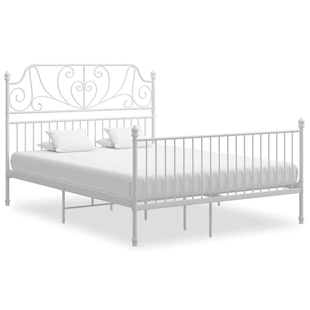 Bed Frame | White | Powder-Coated Metal | Double | Durable | Bed Frame