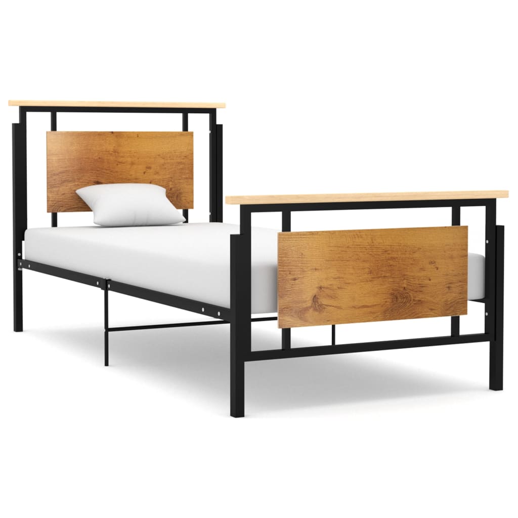 Bed Frame | Black, Oak | Solid oak wood, powder-coated metal, MDF