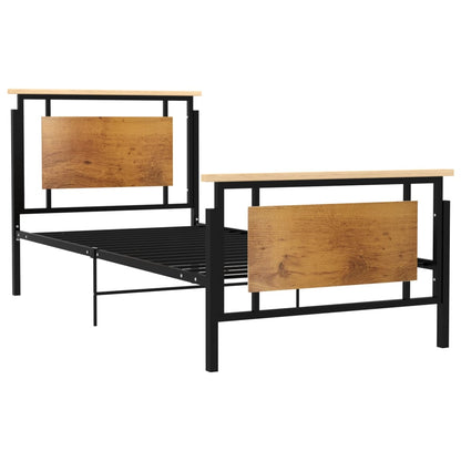Bed Frame | Black, Oak | Solid oak wood, powder-coated metal, MDF