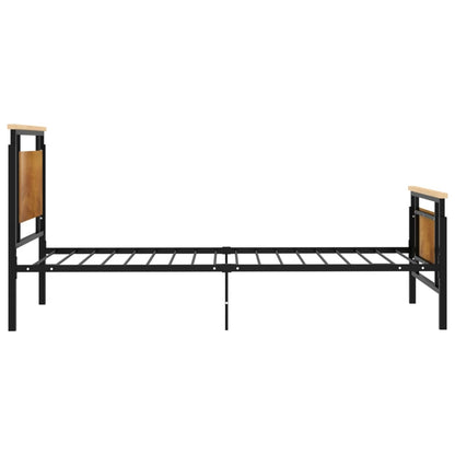 Bed Frame | Black, Oak | Solid oak wood, powder-coated metal, MDF
