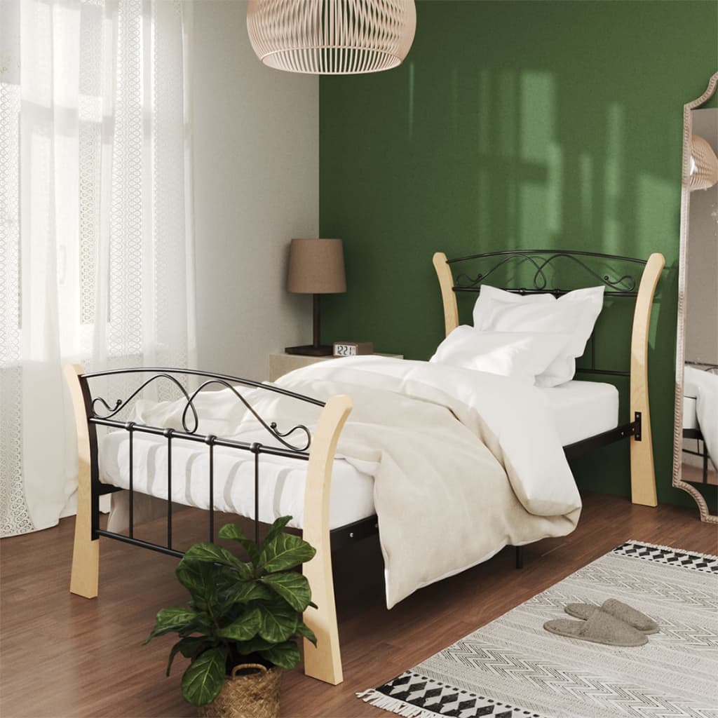 Bed Frame without Mattress Black Metal 90x200 cm