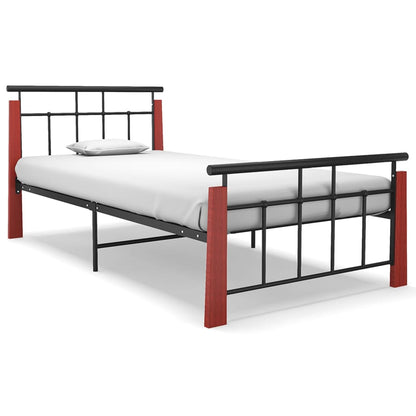 Bed Frame without Mattress Metal and Solid Oak Wood 90x200 cm