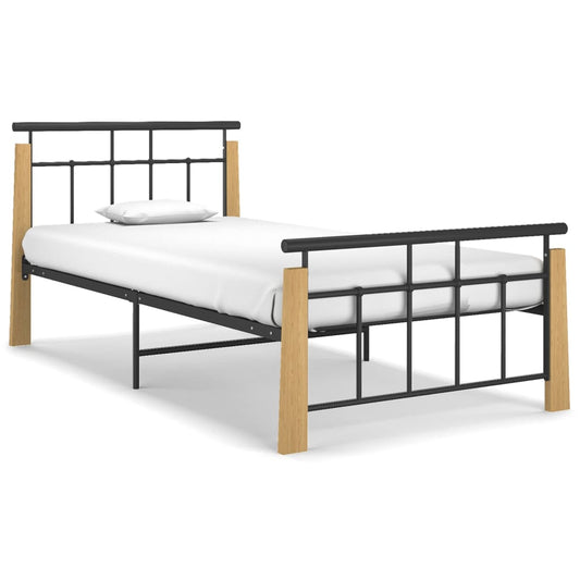 Bed Frame | Black and Light Oak | Powder-coated metal, solid oak wood