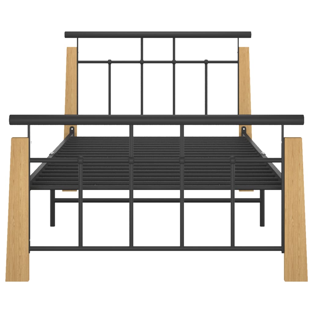 Bed Frame | Black and Light Oak | Powder-coated metal, solid oak wood