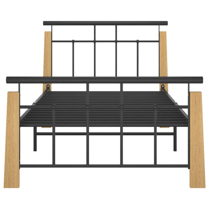 Bed Frame | Black and Light Oak | Powder-coated metal, solid oak wood